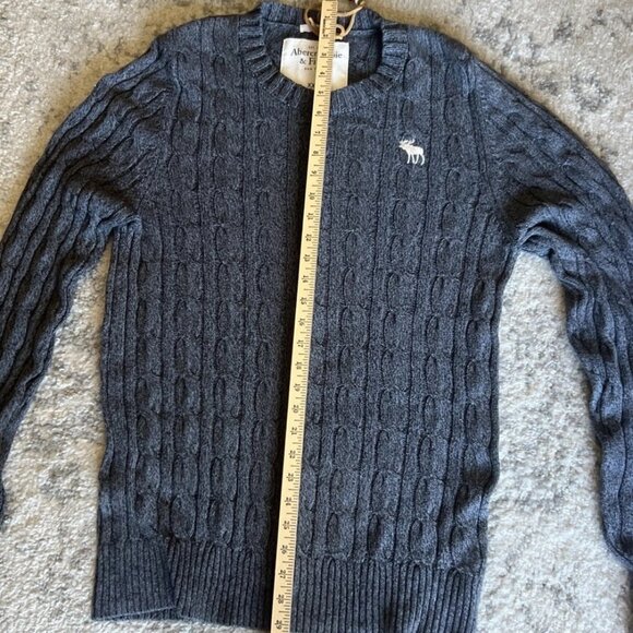 Abercrombie & Fitch Cable Knit Muscle Sweater Cotton Gray Moose Y2K | Mens XXL - Picture 5 of 10